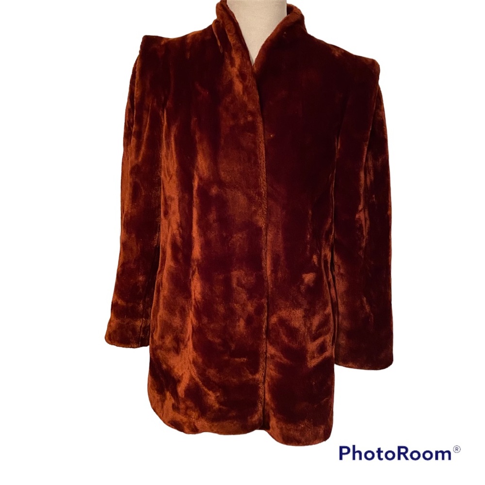 SASSON JACKET COAT RED PLUSH FAUX FUR VINTAGE TEDDY MOB WIFE SIZE 8